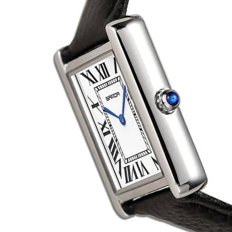 Solstice Square Stainless Steel Watch with Black Leather Strap