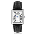 Solstice Square Stainless Steel Watch with Black Leather Strap